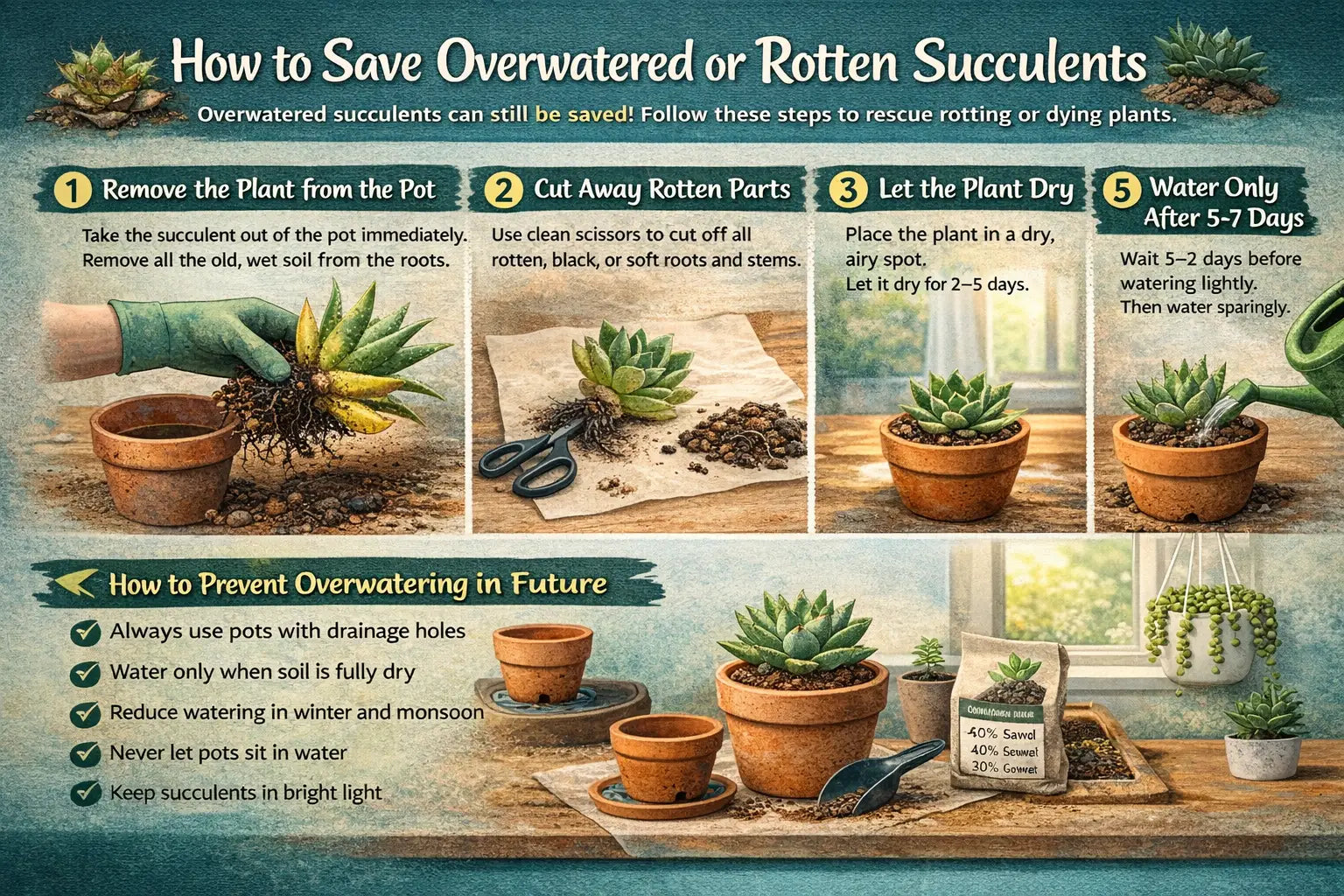 How to Save Overwatered or Rotten Succulents