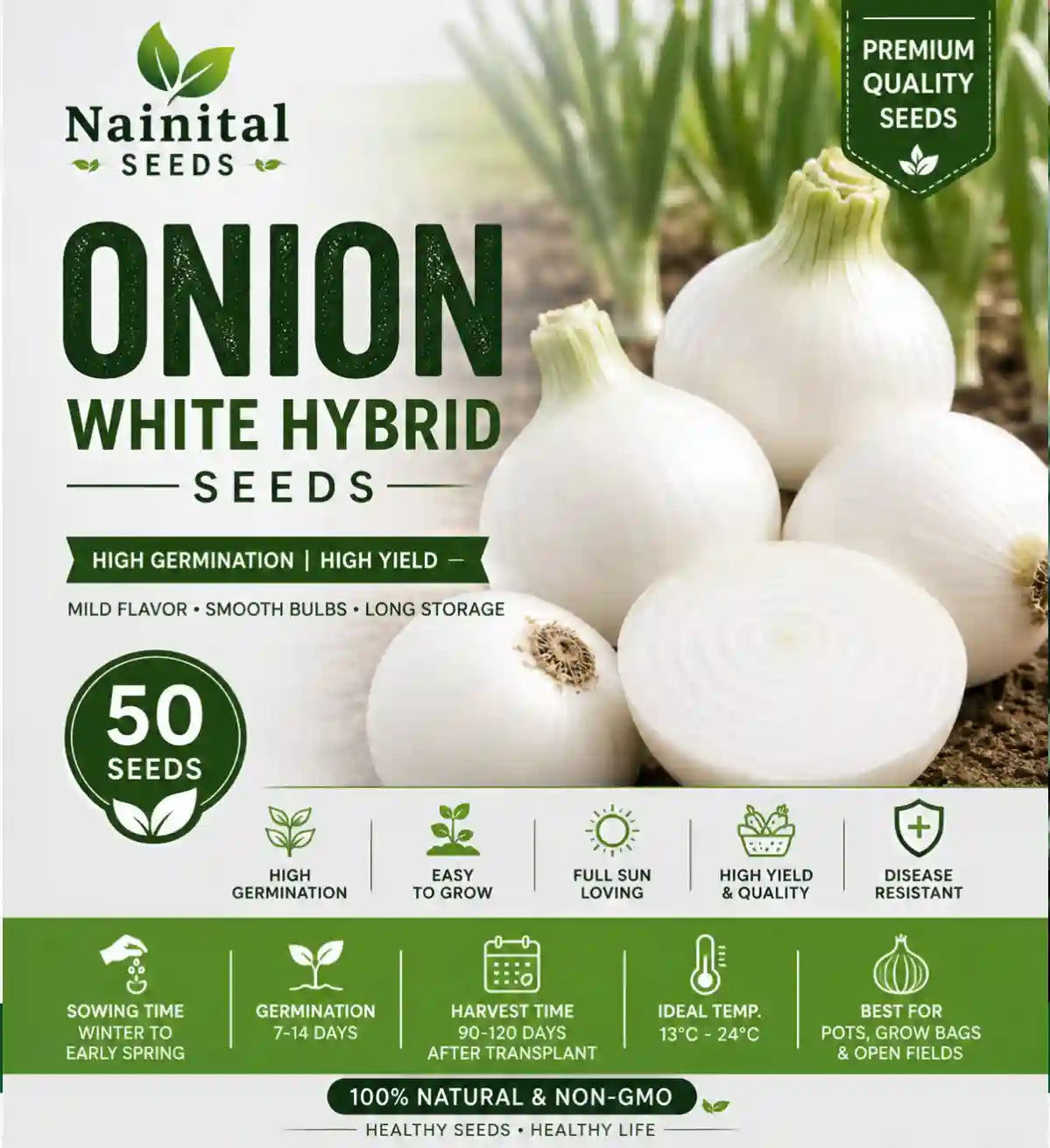 ONION WHITE HYBRID SEEDS (50 seeds)
