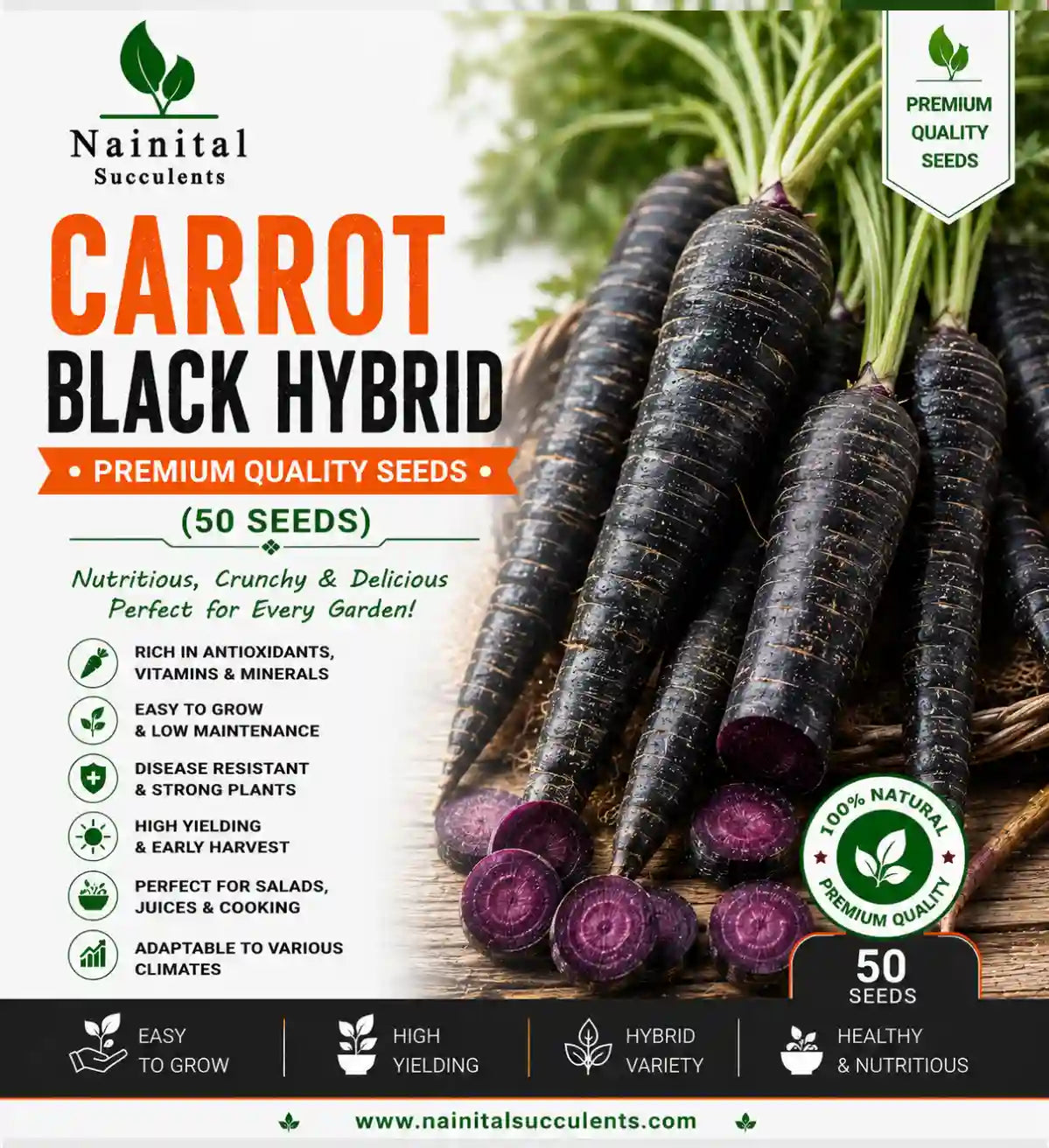 CARROT- BLACK HYBRID SEEDS (50 seeds)