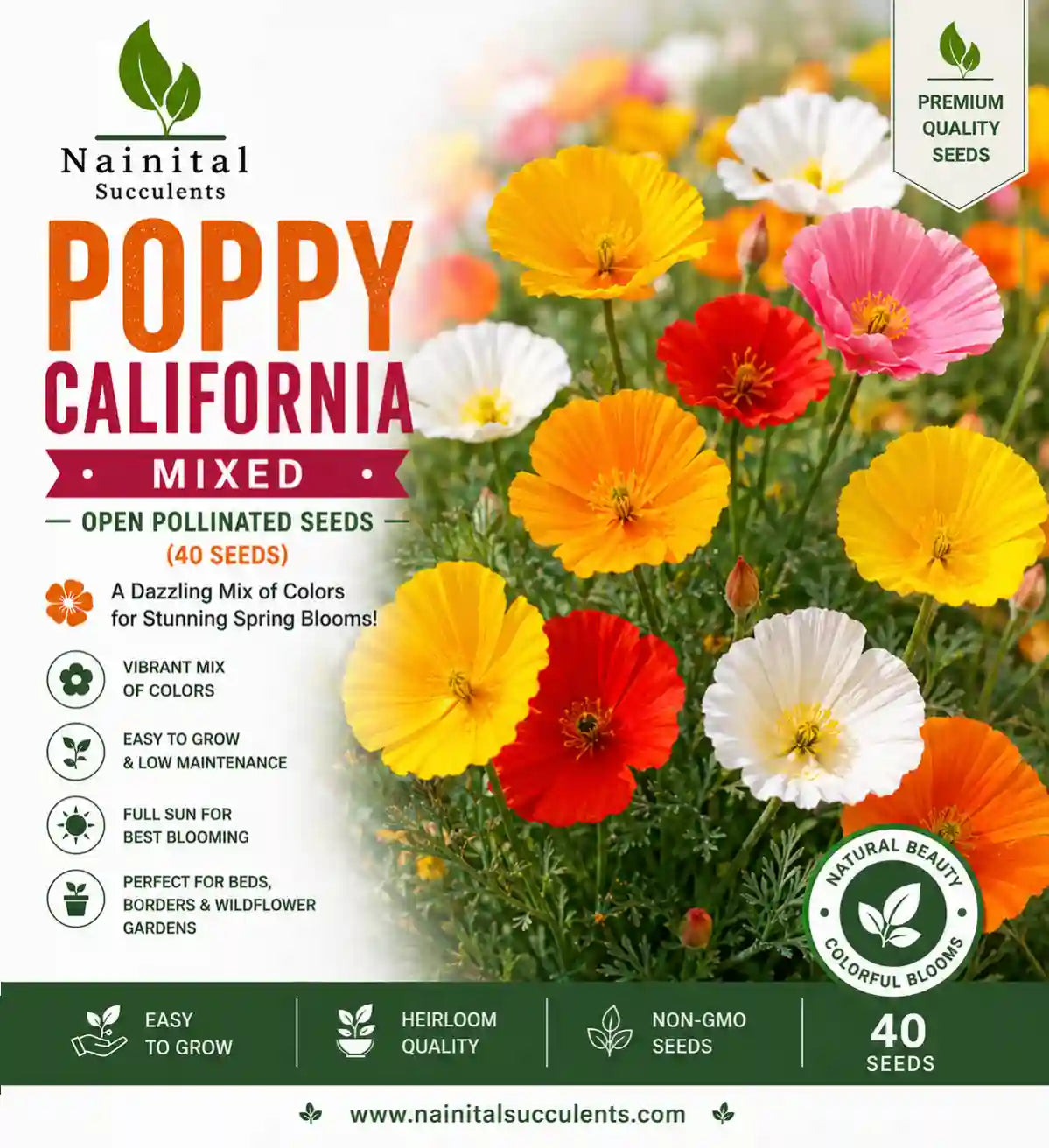 POPPY CALIFORNIA MIXED OPEN POLLINATED SEEDS (40 seeds)
