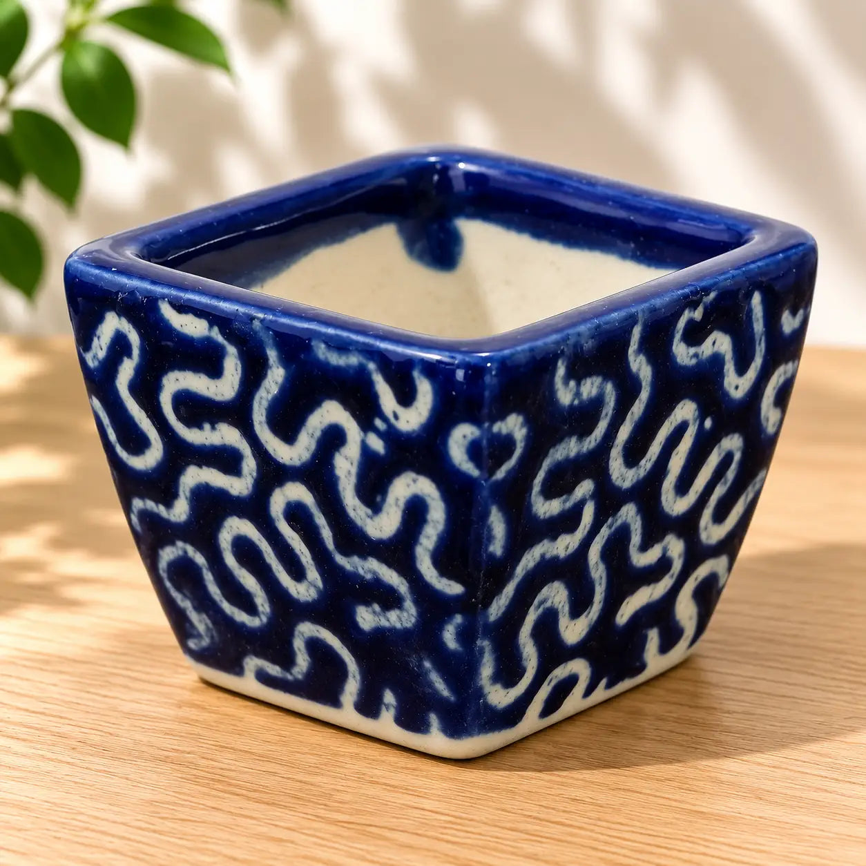 Blue Square Ceramic Gardening Pot