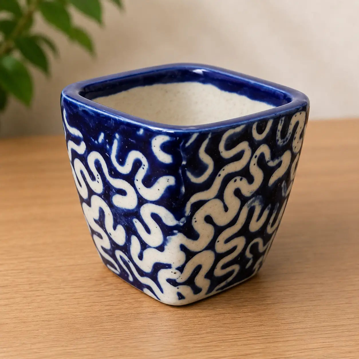 Blue Square Ceramic Pot (3 Inch)