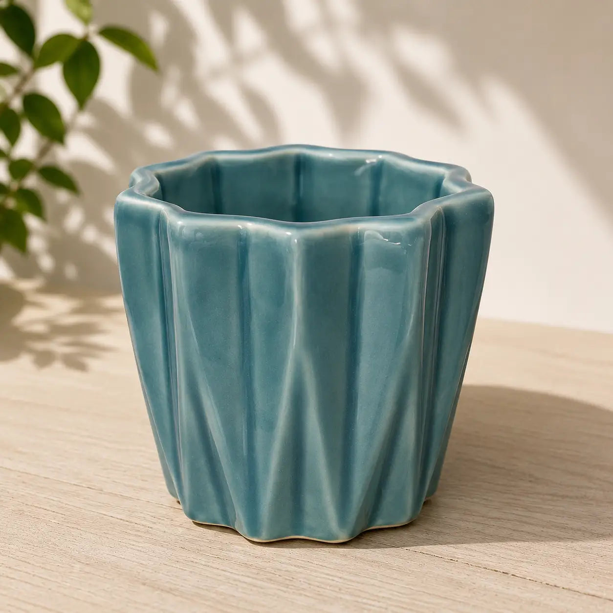 Bluish-Green Rectangular Ceramic Pot