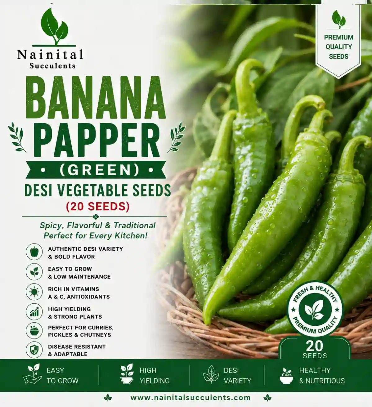 BANANA PAPPER (GREEN) DESI VEGETABLE SEEDS (20 seeds)