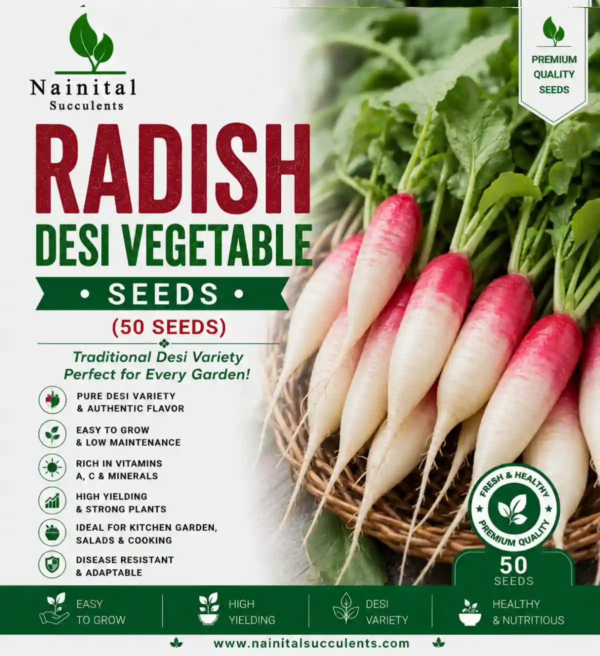 RADISH DESI VEGETABLE SEEDS (50 seeds)