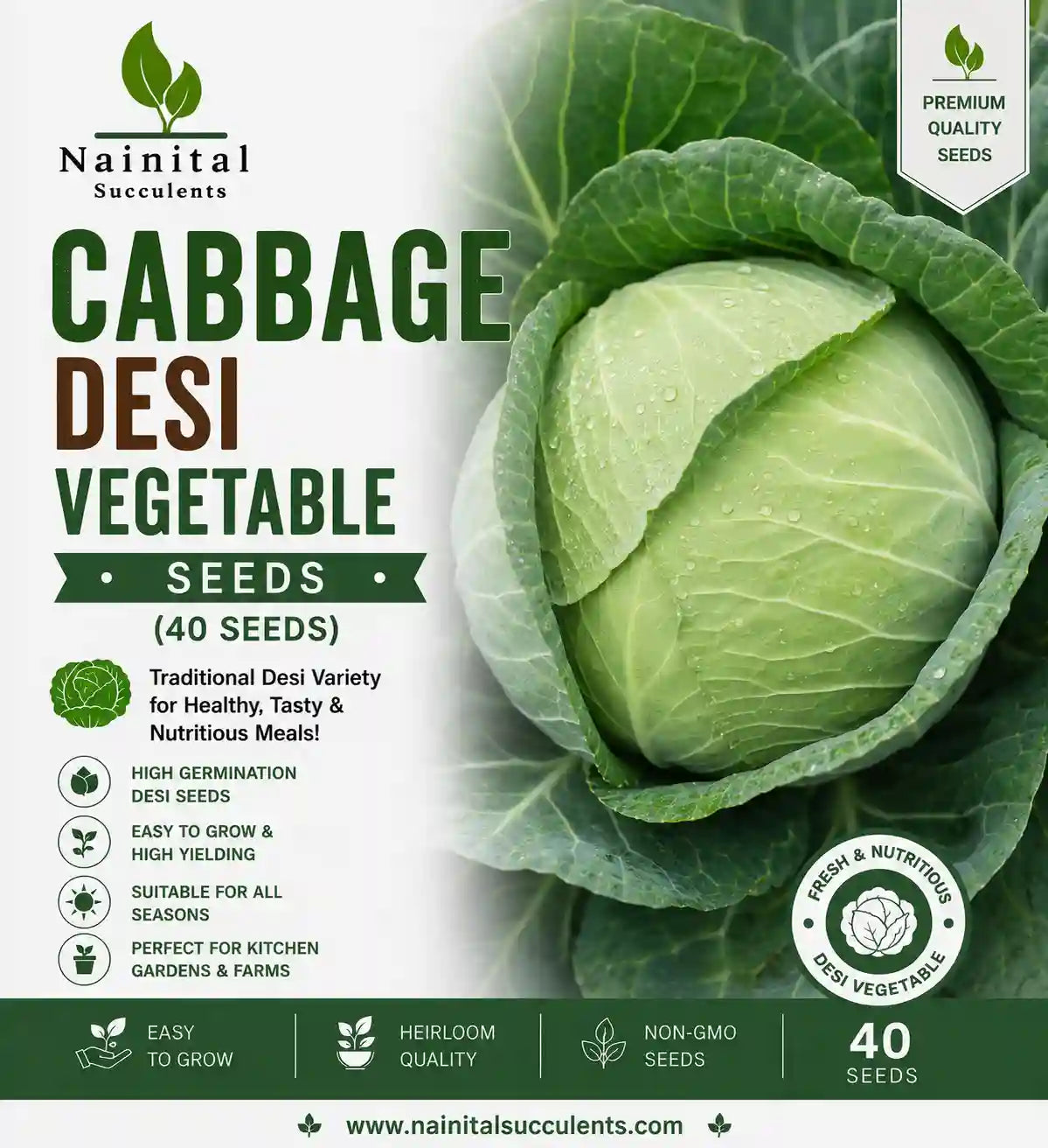 CABBAGE DESI VEGETABLE SEEDS (40 seeds)