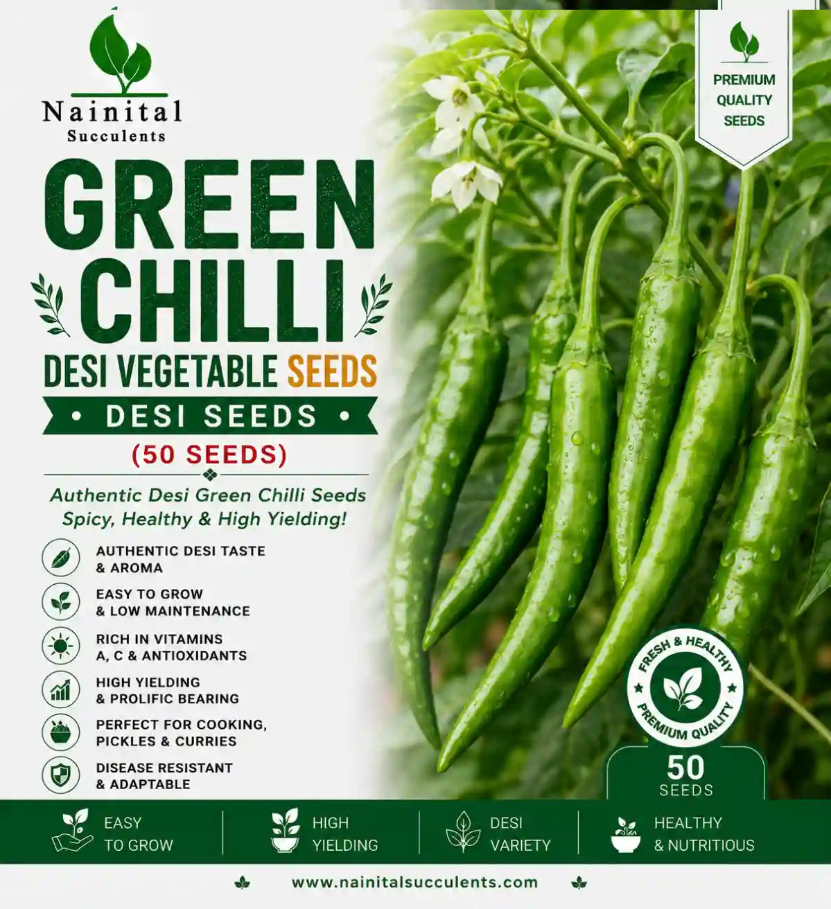 GREEN CHILLI DESI VEGETABLE SEEDS (50 seeds)