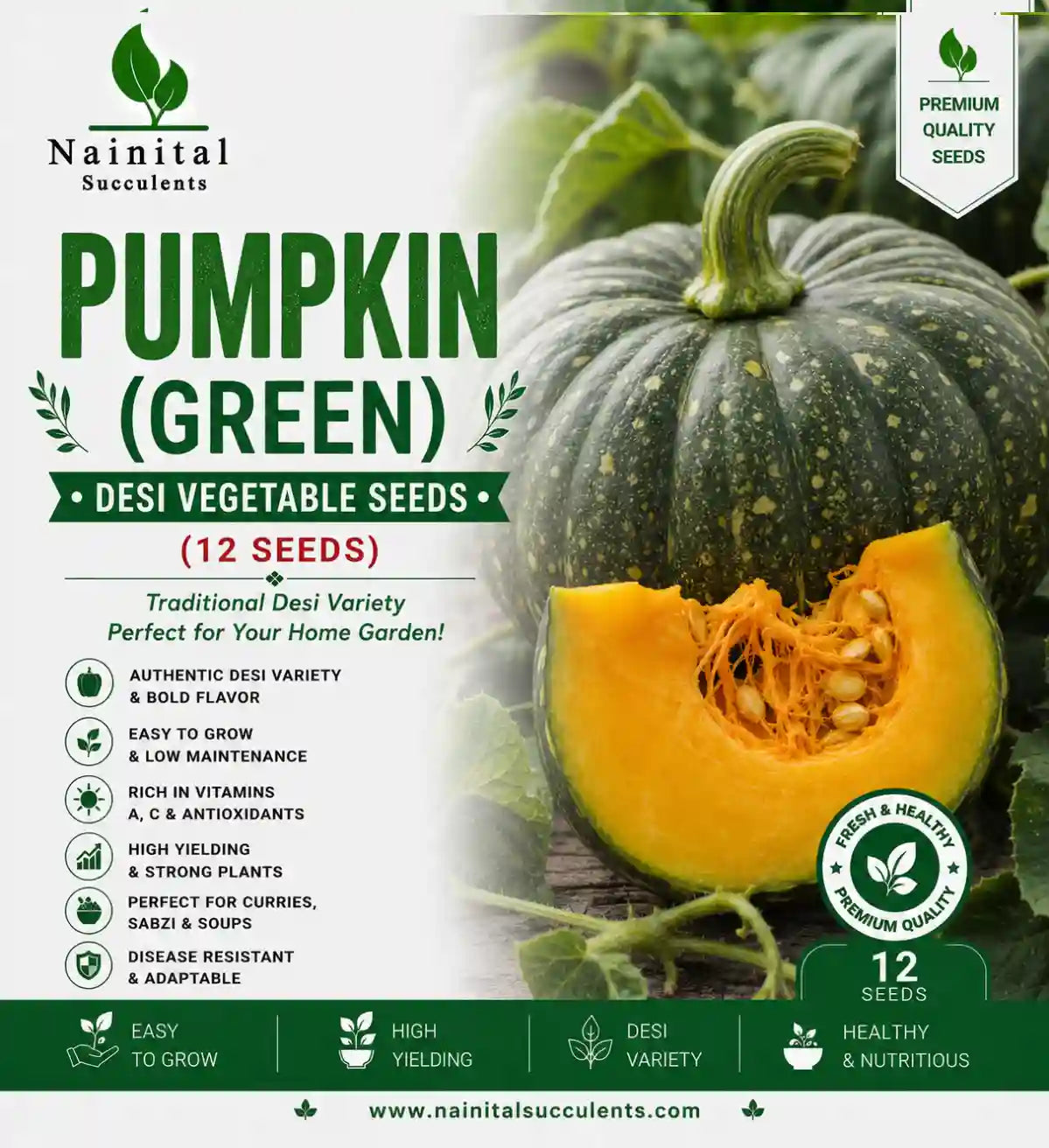 PUMPKIN (GREEN) DESI VEGETABLE SEEDS (12 seeds)