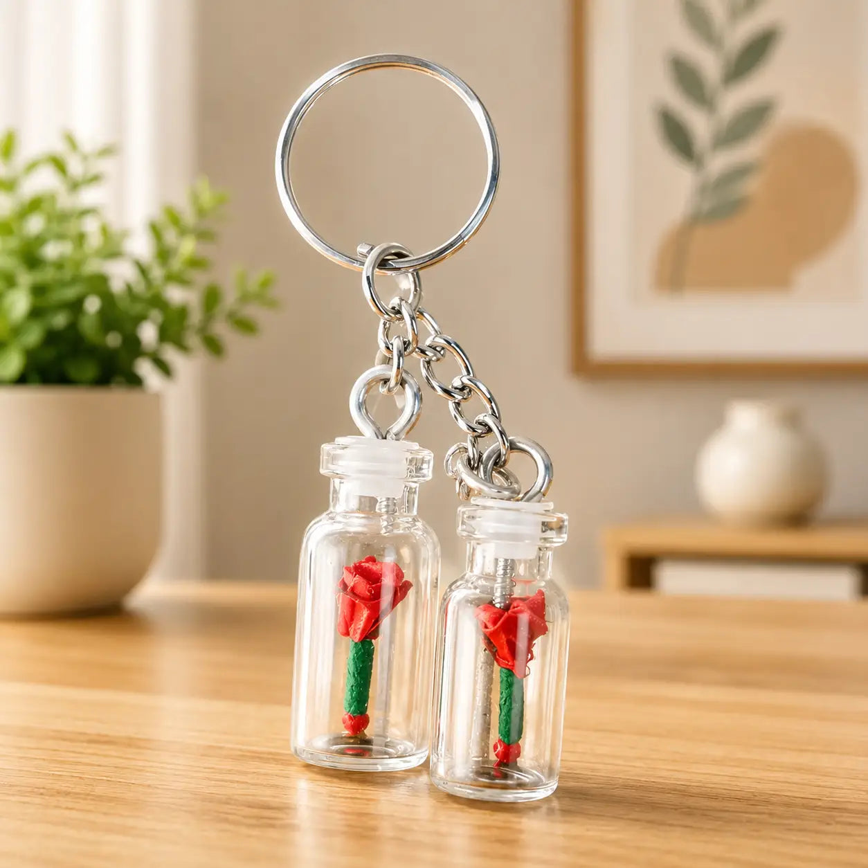 Bottle Rose Keychain