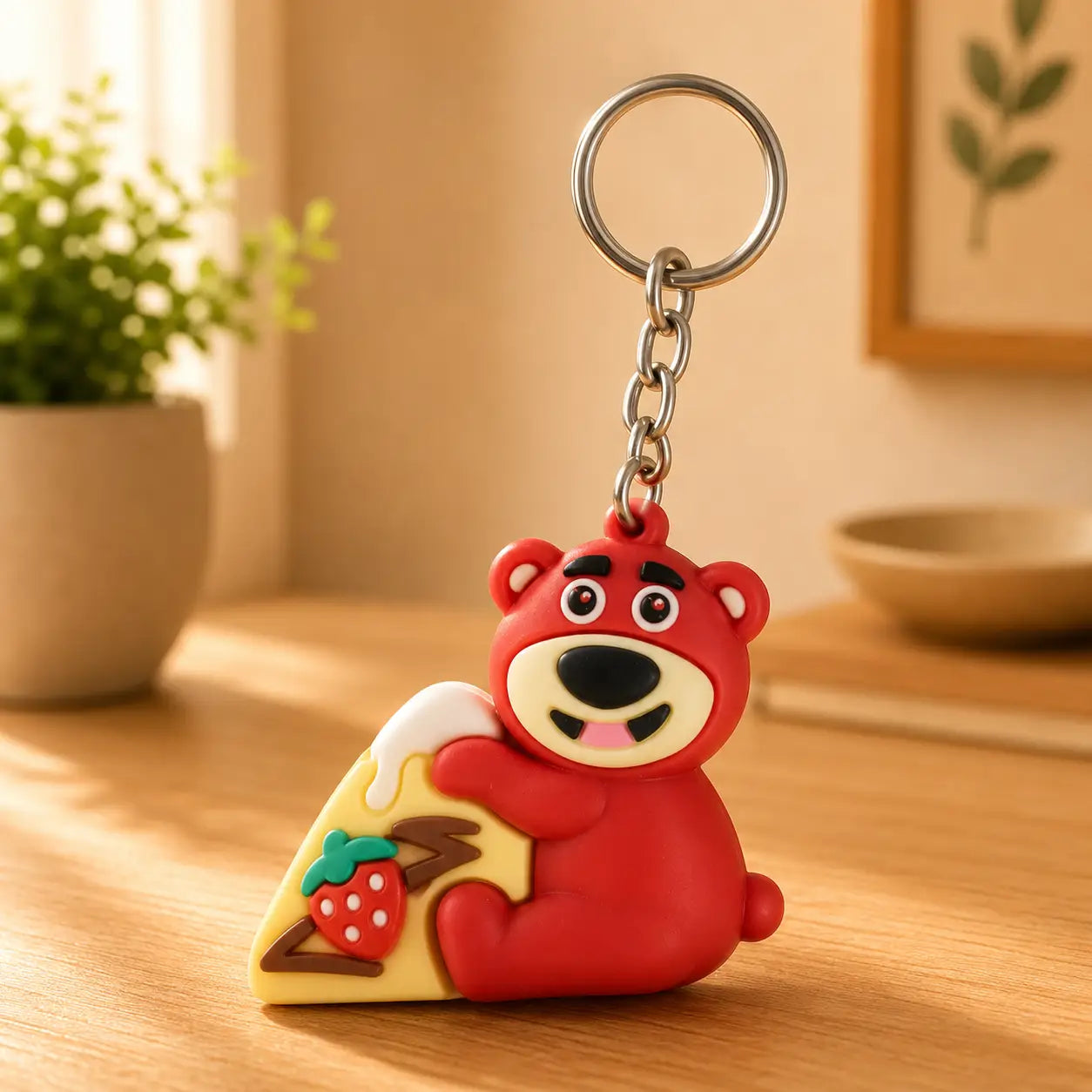 Pookie Bear Pizza Keychain