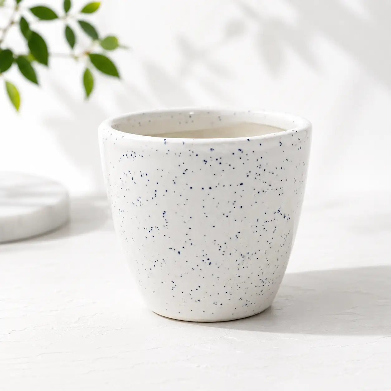 White-Dotted Blue Ceramic Planter