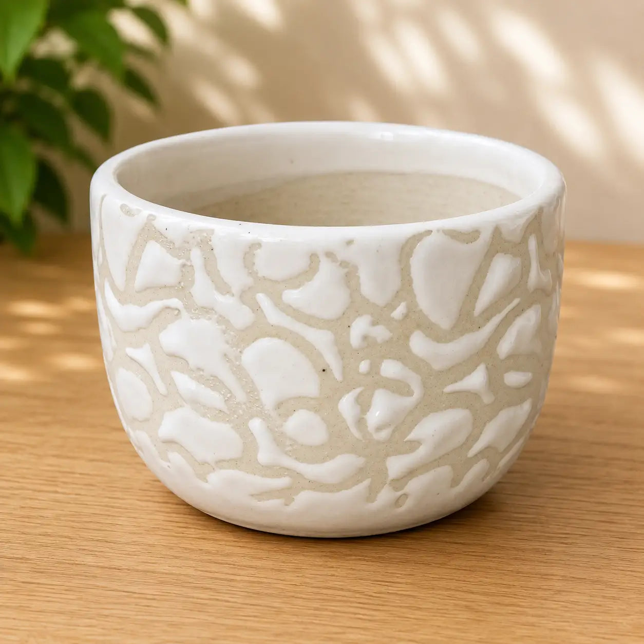 White Designer Textured Ceramic Pot
