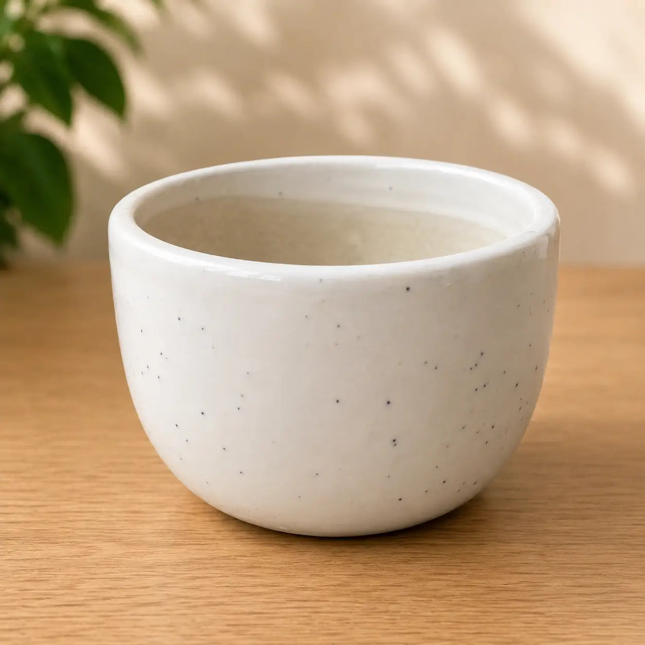 White & Cream Speckled Ceramic Pot