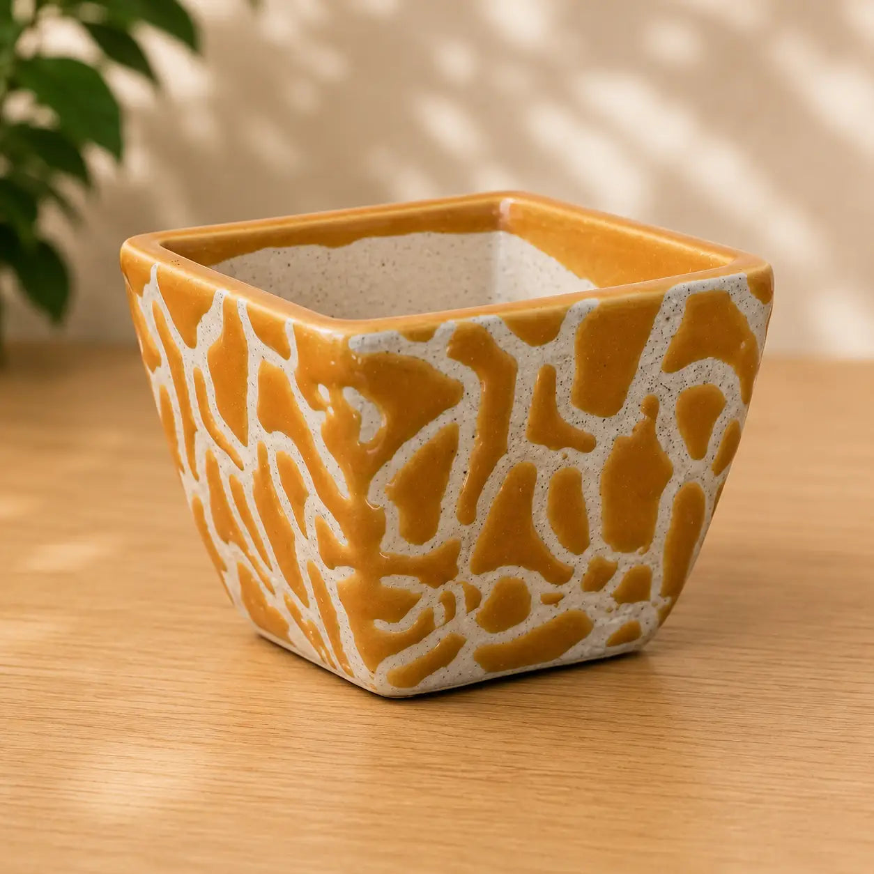 Yellow & White Designer Ceramic Pot